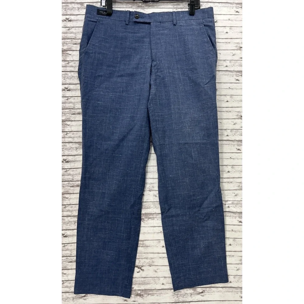 Ted Baker Pants Mens 35R Jerome Wool Blend Straight Leg Blue Trousers Italy Made